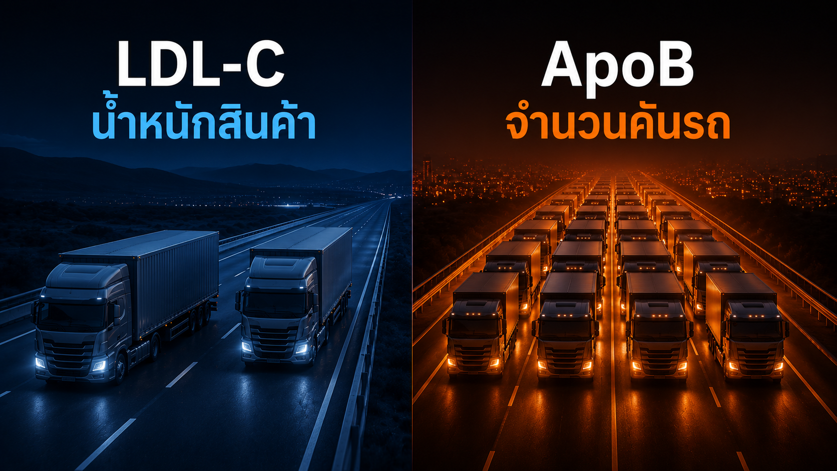เปรียบเทียบ LDL-C คือน้ำหนักสินค้า ApoB คือจำนวนคันรถ