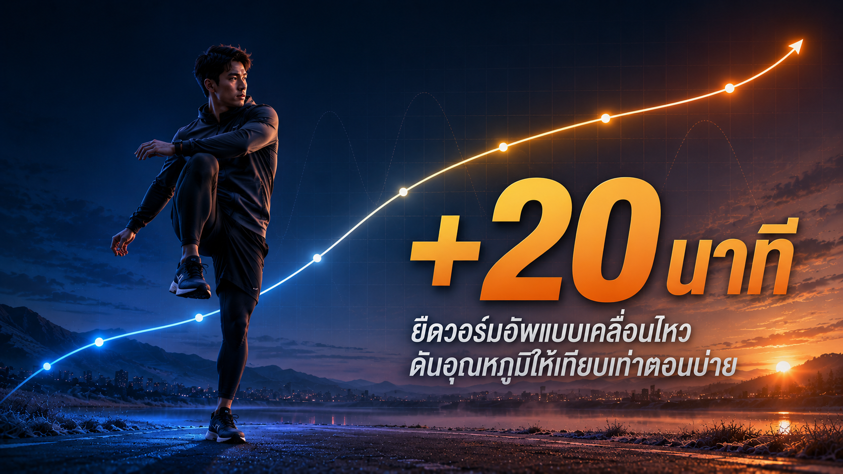 ถ้าซ้อมได้แค่เช้ามืด — ยืดวอร์มอัพเพิ่มอีก 20 นาที และรับแสงแดด 10–15 นาที