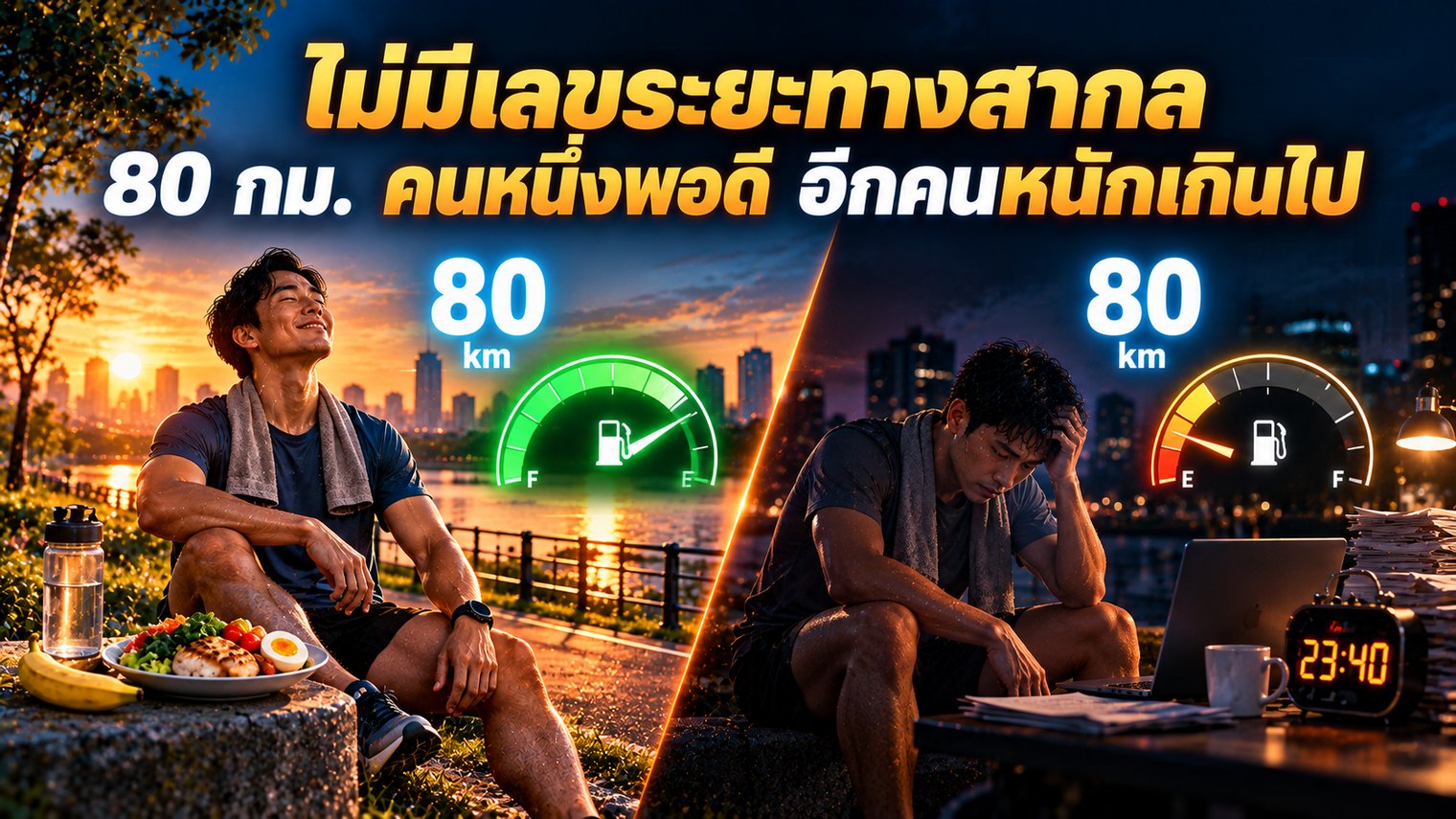ไม่มีเลขระยะทางสากล 80 กิโลเมตรต่อสัปดาห์ คนหนึ่งพอดี อีกคนหนักเกินไป