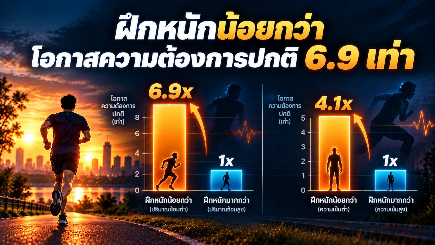 ฝึกหนักน้อยกว่า โอกาสความต้องการปกติมากกว่า 6.9 เท่า
