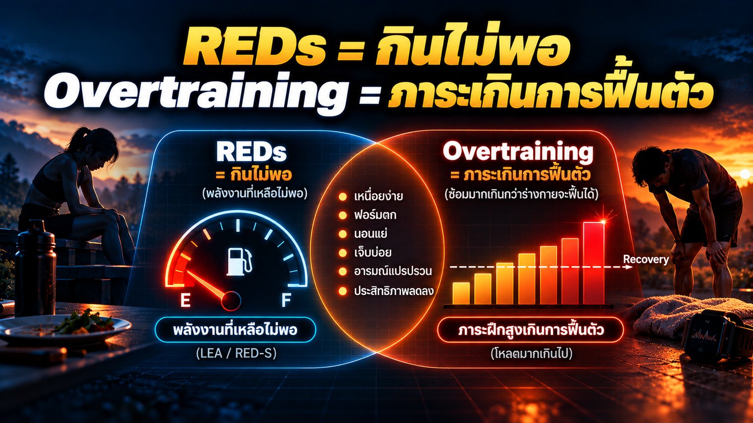 REDs คือกินไม่พอ ส่วน Overtraining คือภาระเกินการฟื้นตัว