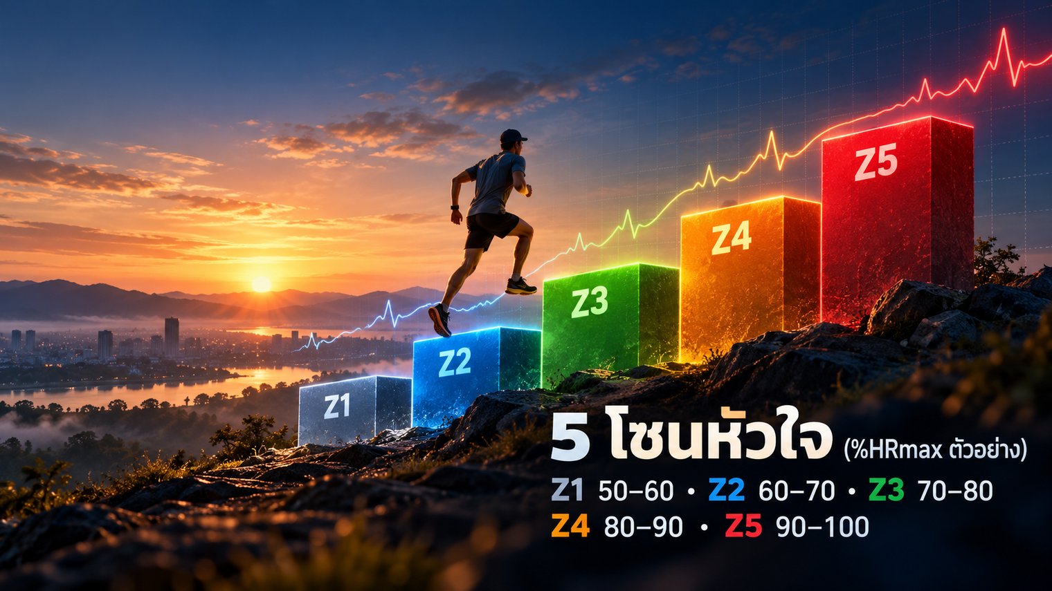 5 โซนหัวใจตาม %HRmax ตัวอย่าง