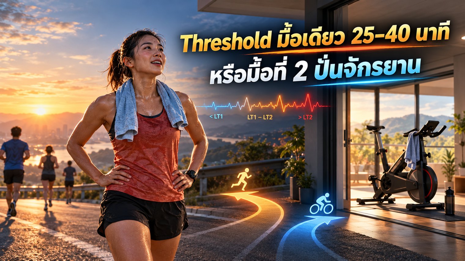 Threshold มื้อเดียว 25–40 นาที หรือมื้อที่ 2 ปั่นจักรยาน