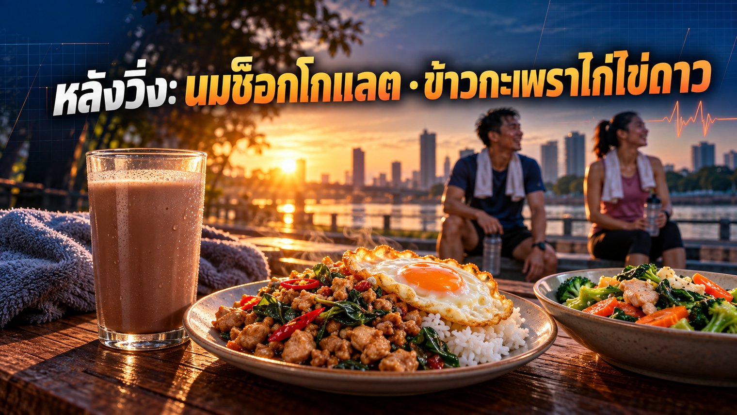 อาหารหลังวิ่ง นมช็อกโกแลต ข้าวกะเพราไก่ไข่ดาว