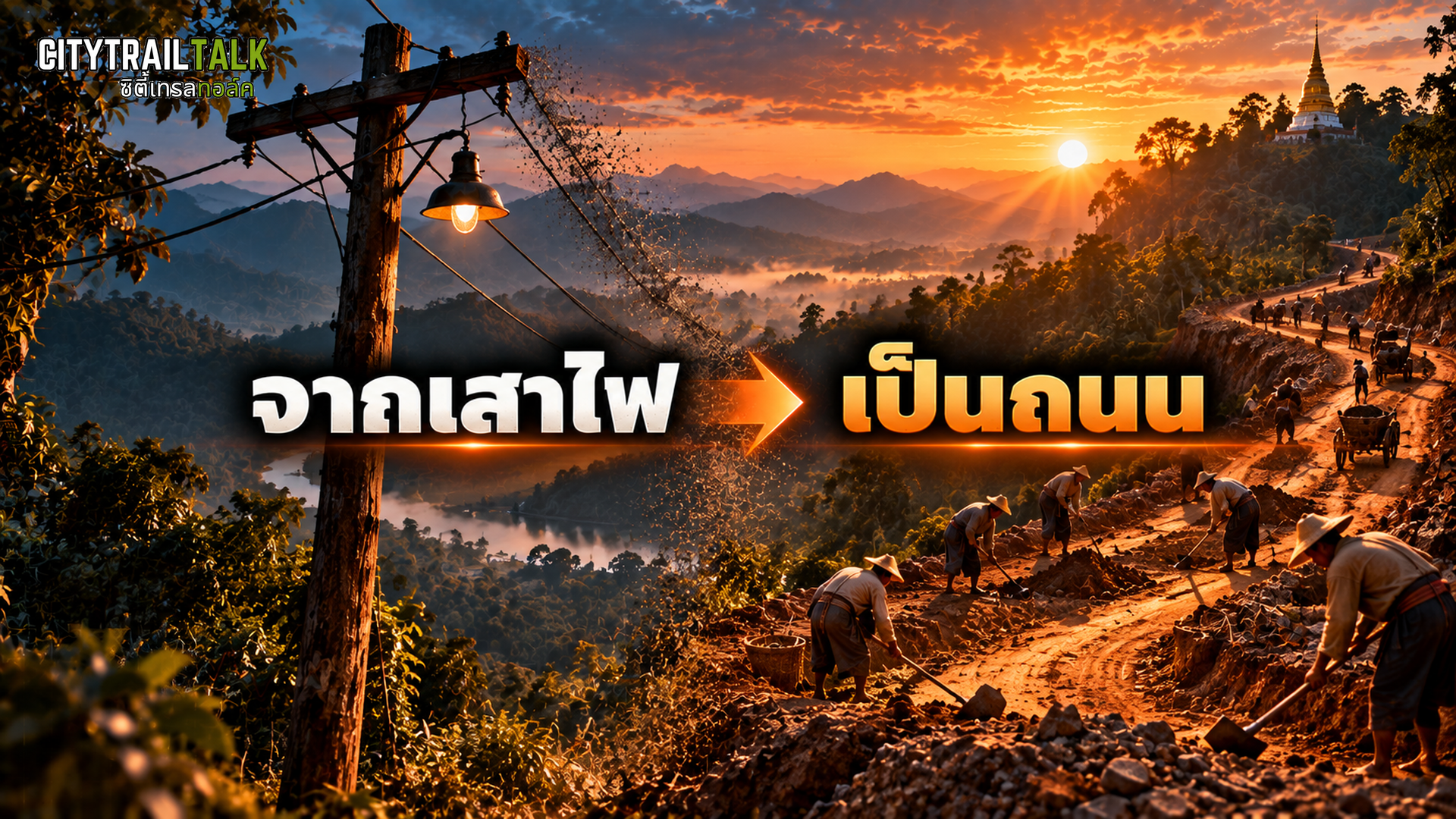 จากเสาไฟ เป็นถนนขึ้นดอยสุเทพ
